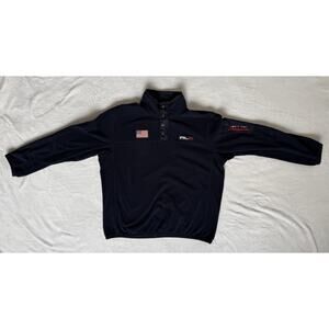 Ralph Lauren RLX Mens Blue Fleece 1/4 Zip Snap USA Flag Pullover Sweater XXL